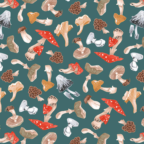 Mushroom City - Tossed Mushrooms in Fir (1 yard cut)