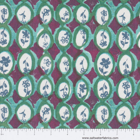 Meadowlark - Floral Circle in Aqua (5 yard cut)